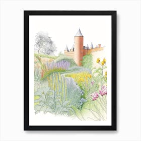 Sissinghurst Castle Garden, United Kingdom Vintage Pencil Drawing Art Print