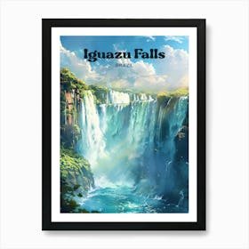 Iguazu Falls Argentina Vibrant Digital Travel Art Poster