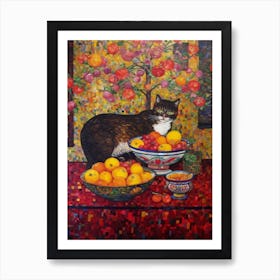 Bouvardia With A Cat 4 Art Nouveau Klimt Style Art Print