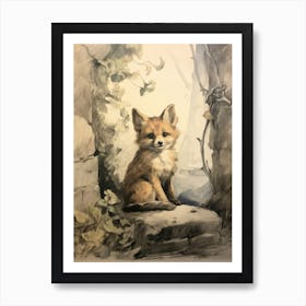 Storybook Animal Watercolour Fox 1 Art Print