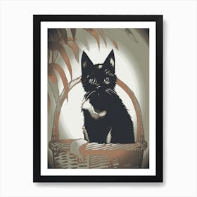 Cat Sat In A Basket 5 Art Print