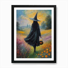 Summerween Witch in the Meadow Witch Art Print | Litha Summer Solstice Witchcraft Painting for Pagan Feature Wall Art Print