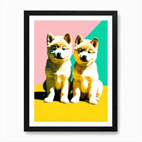 'Akita Pups' , This Contemporary art brings POP Art and Flat Vector Art Together, Colorful, Home Decor, Kids Room Decor, Animal Art, Puppy Bank - 34th Art Print