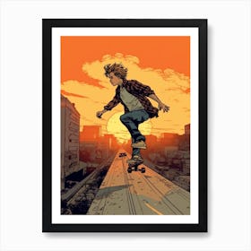 Skateboarding In Warsaw, Poland Comic Style 3 Art Print