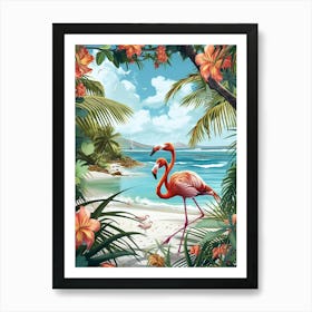 Greater Flamingo Caribbean Islands Tropical Illustration 8 Art Print