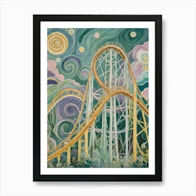 Roller Coaster At Night Art Print