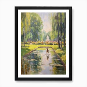 A Painting Of A Dog In Versailles Gardens, France In The Style Of Impressionism 03 Art Print