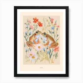 Folksy Floral Animal Drawing Frog 8 Poster Art Print