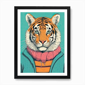 Tiger Illustrations Wearing A Winter Jumper 1 Art Print