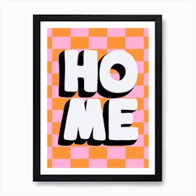 Home Typography with Pink and Orange Checkerboard Art Print