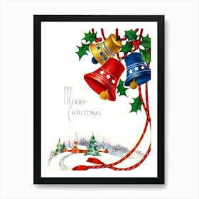 Christmas Bells And A Village In The Distance Art Print