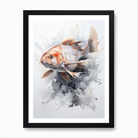 Carp, Japanese Brush Painting, Ukiyo E, Minimal 3 Art Print