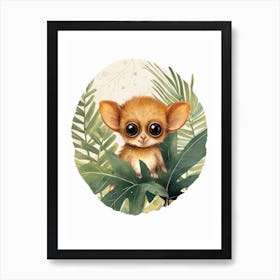 Watercolour Jungle Animal Baby Tarsier 2 Art Print