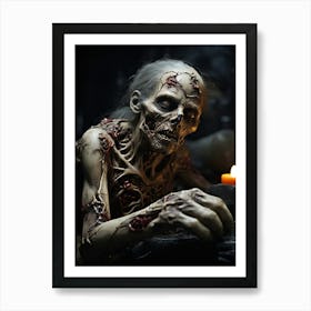 Zombie Holding A Candle 2 Art Print