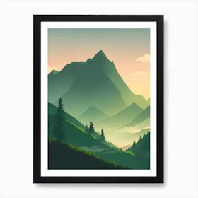 Misty Mountains Vertical Composition In Green Tone 130 Art Print