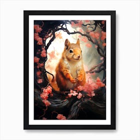 Squirrel In Cherry Blossoms Art Print