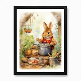 Bunny Cooking Luck Rabbit Prints Watercolour 1 Art Print