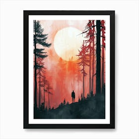 Sunset In The Forest, Boho Art Print