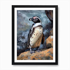 African Penguin Gold Harbour Oil Painting 3 Art Print