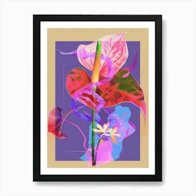 Flamingo Flower (Anthurium) 2 Neon Flower Collage Art Print