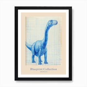 Diplodocus Dinosaur Blue Print Sketch 2 Poster Art Print
