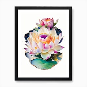 Blooming Lotus Flower In Lake Decoupage 4 Art Print