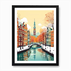 Vintage Winter Travel Illustration Amsterdam Netherlands 3 Art Print