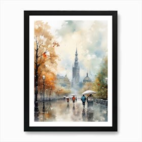 Warsaw Poland In Autumn Fall, Watercolour 1 Art Print