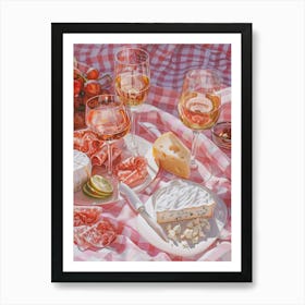 Pink Breakfast Food Cheese And Charcuterie Board 4 Art Print