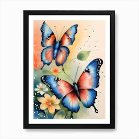 Butterflies And Flowers Art Print