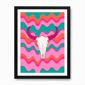 Funky Western Bulls Skull Art Print