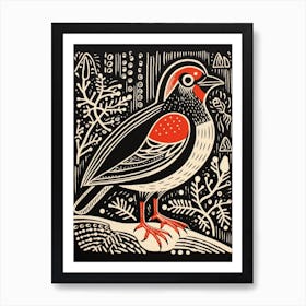 B&W Bird Linocut Partridge 3 Art Print