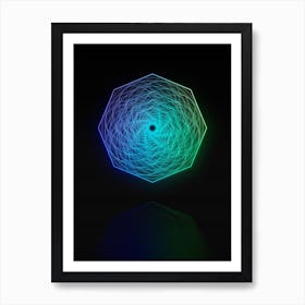 Neon Blue and Green Abstract Geometric Glyph on Black n.0375 Art Print