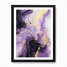 Lilac, Black, Gold Flow Asbtract Painting 1 Art Print