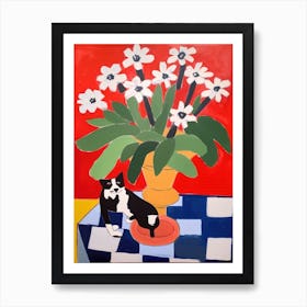 A Painting Of A Still Life Of A Daisies With A Cat In The Style Of Matisse 3 Art Print