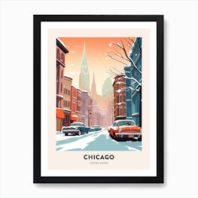 Vintage Winter Travel Poster Chicago Usa 2 Art Print