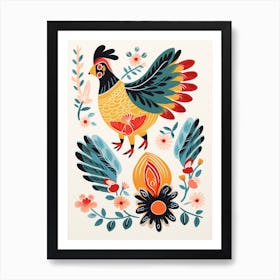 Folk Style Bird Painting Rooster 5 Art Print