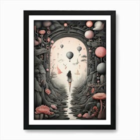 Girl Walks Through A Tunnel Art Print