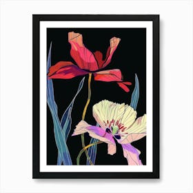 Neon Flowers On Black Poppy 2 Art Print