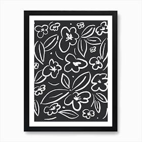Flowery Sketch White Black Art Print