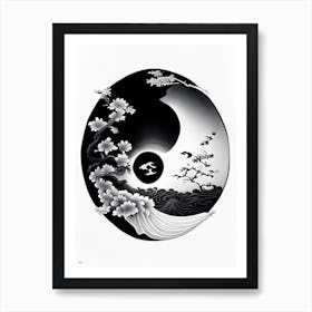 Black And White Yin and Yang 2, Japanese Ukiyo E Style Art Print