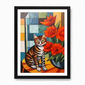 Dahlia With A Cat 1 Cubism Picasso Style Art Print