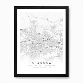 Glasgow Scotland United Kingdom White Map Art Print