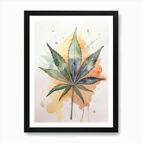 Marijuana Leaf Watercolor Painting 2 Art Print