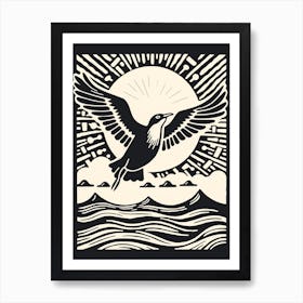 B&W Bird Linocut Seagull 4 Art Print