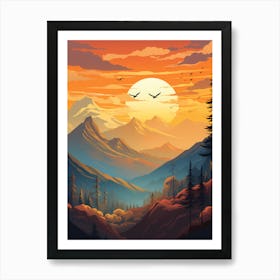 Landscape With Mountains And Birds Art Print