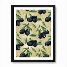 Olives Seamless Pattern Vector - olives poster, kitchen wall art Art Print