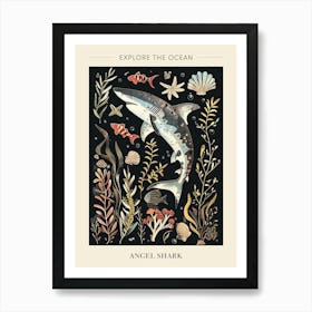 Angel Shark Seascape Black Background Illustration 2 Poster Art Print