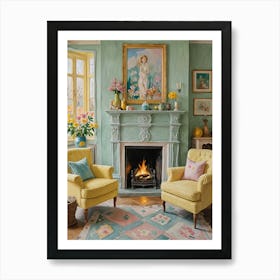 Living Room With Yellow Chairs Art Print