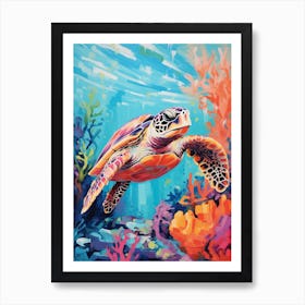 Brushstroke Sea Turtle With Coral 8 Art Print